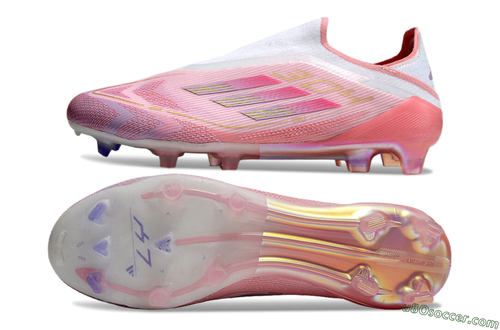 Adidas F50 Elite Laceless FG Firm Ground Soccer Cleats - White/Pink/Gold 6