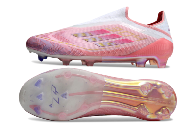 Adidas F50 Elite Laceless FG Firm Ground Soccer Cleats - White/Pink/Gold
