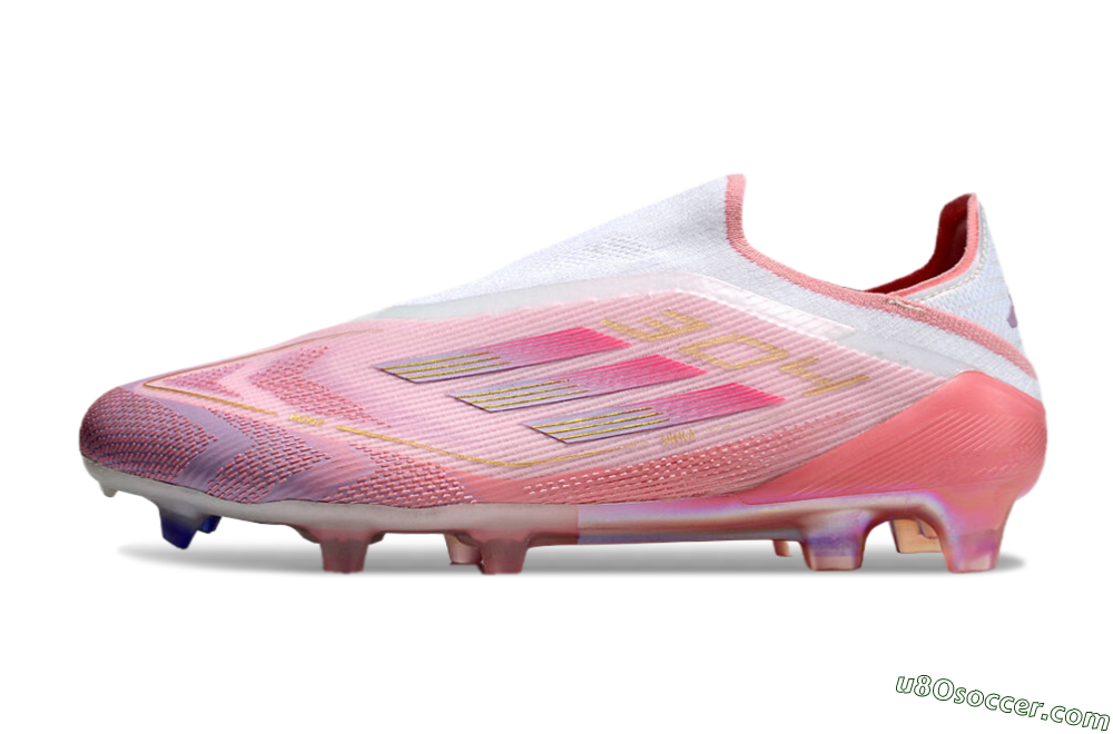 Adidas F50 Elite Laceless FG Firm Ground Soccer Cleats - White/Pink/Gold 1
