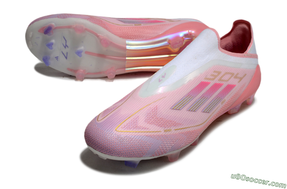 Adidas F50 Elite Laceless FG Firm Ground Soccer Cleats - White/Pink/Gold 2