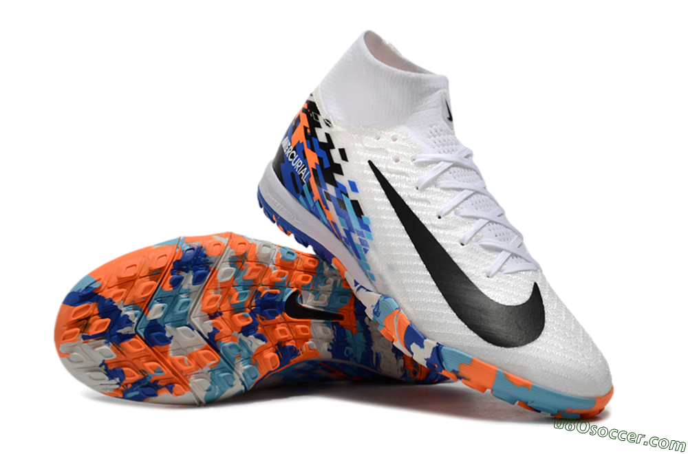 Nike Air Zoom Mercurial Superfly 10 Elite TF Artificial Turf Soccer Shoes - White/Blue/Orange 3