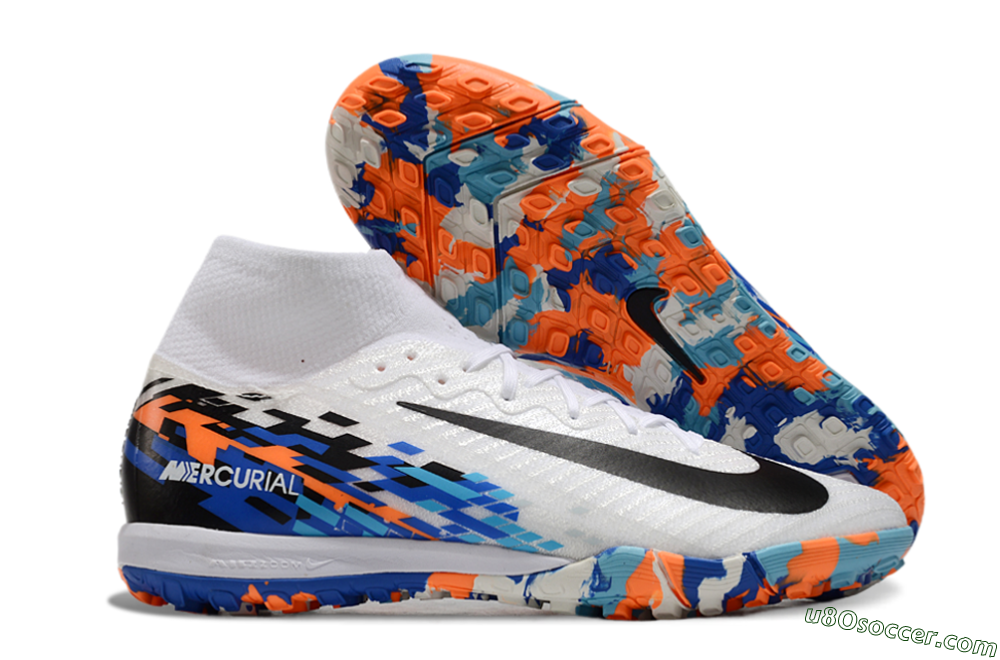 Nike Air Zoom Mercurial Superfly 10 Elite TF Artificial Turf Soccer Shoes - White/Blue/Orange 1