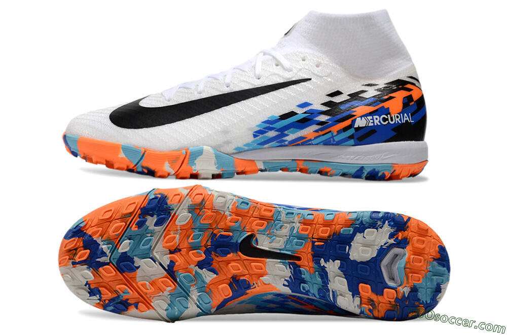 Nike Air Zoom Mercurial Superfly 10 Elite TF Artificial Turf Soccer Shoes - White/Blue/Orange 0