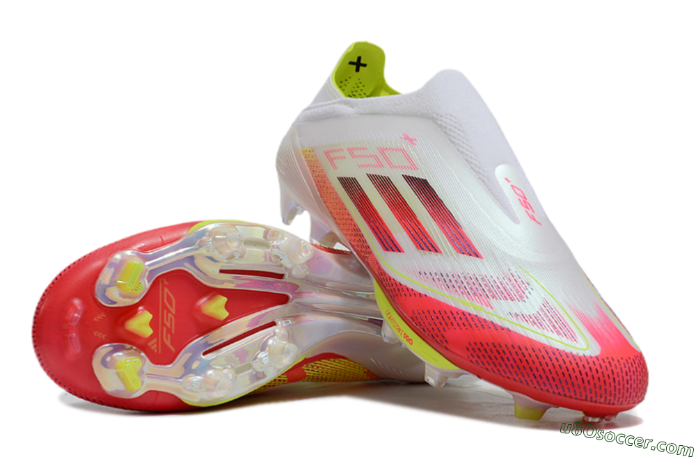 Adidas F50+ Elite Lightstrike Pro Laceless FG Firm Ground Soccer Cleats - White/Red/Yellow 3