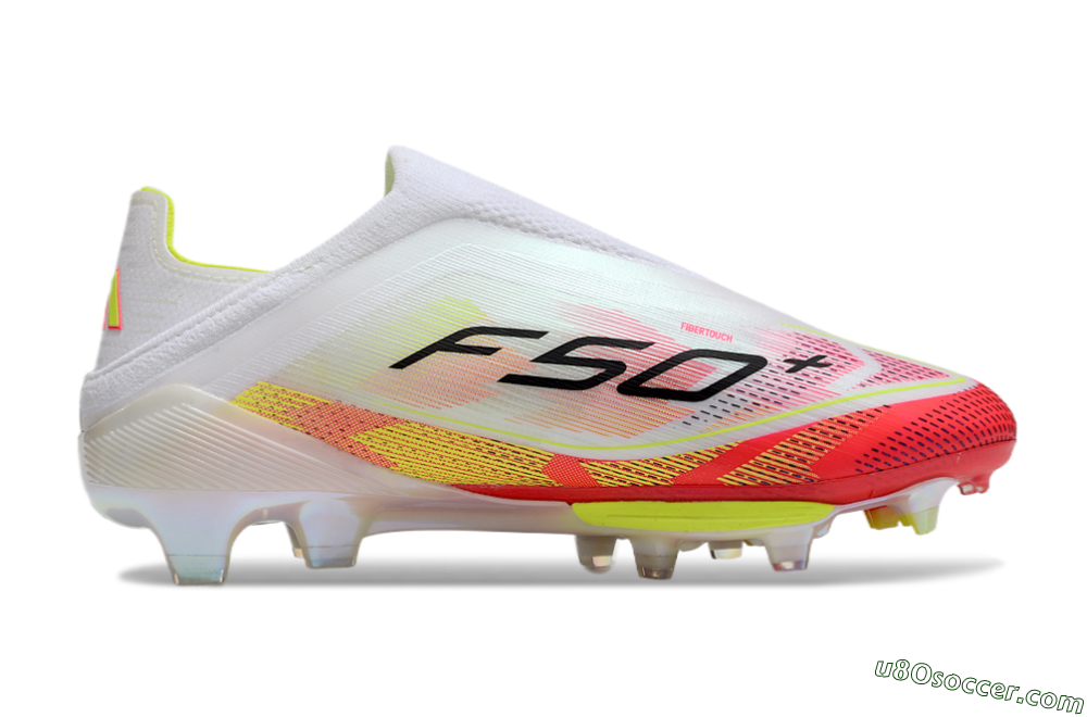 Adidas F50+ Elite Lightstrike Pro Laceless FG Firm Ground Soccer Cleats - White/Red/Yellow 7