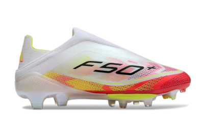 Adidas F50+ Elite Lightstrike Pro Laceless FG Firm Ground Soccer Cleats - White/Red/Yellow