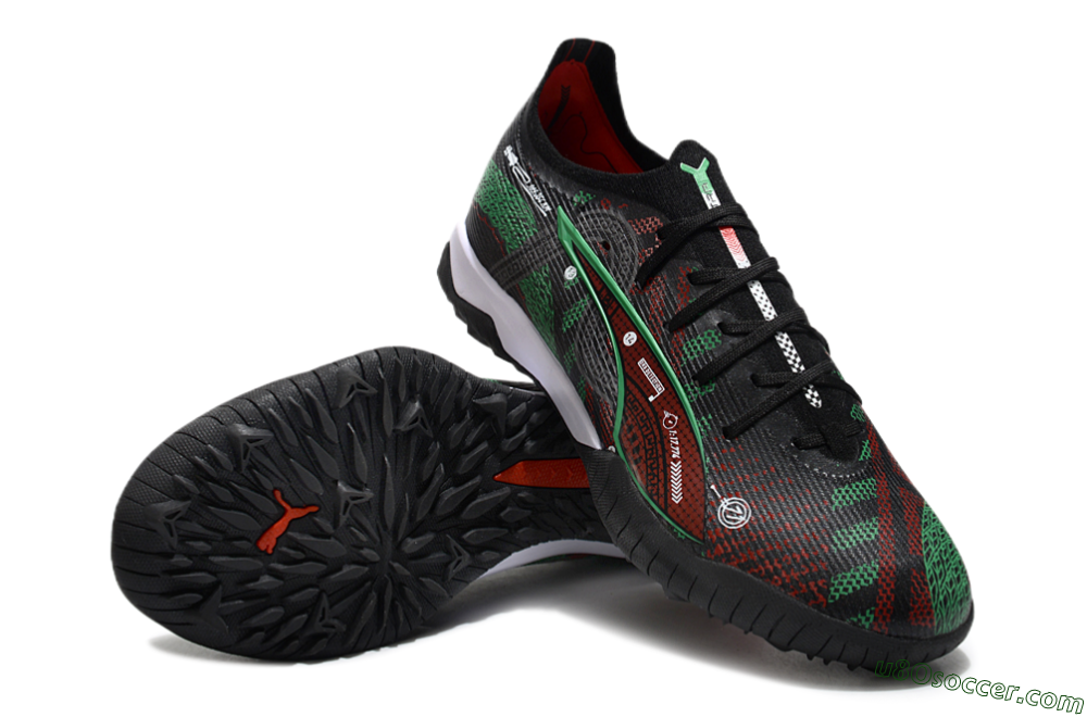 Puma Ultra Ultimate TF Artificial Turf Soccer Shoes - Black/Red/Green 3