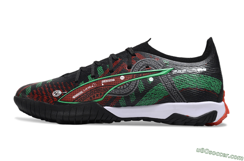 Puma Ultra Ultimate TF Artificial Turf Soccer Shoes - Black/Red/Green 2