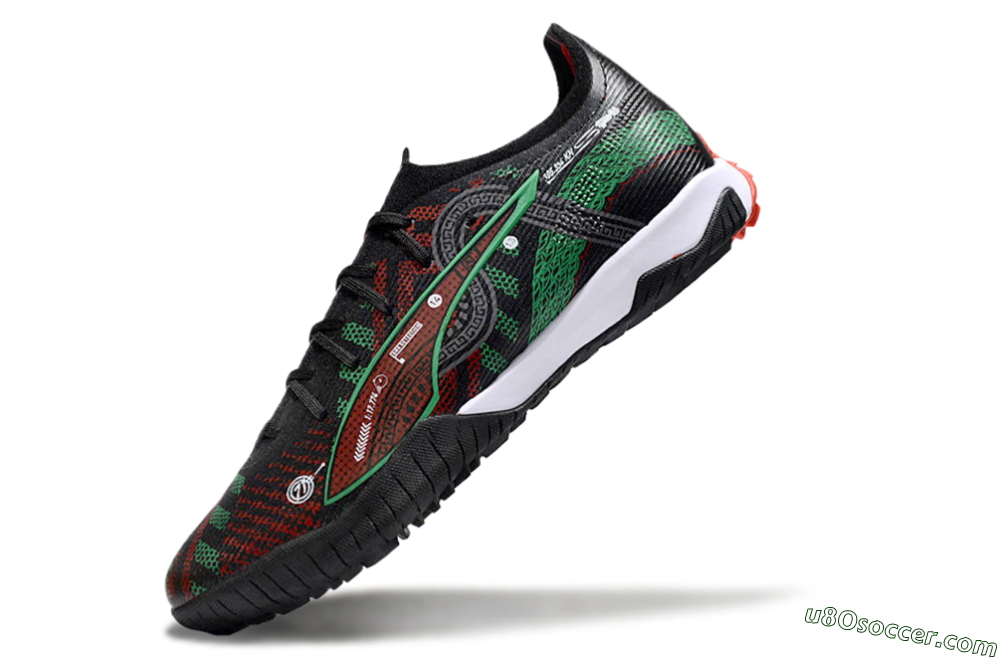 Puma Ultra Ultimate TF Artificial Turf Soccer Shoes - Black/Red/Green 5