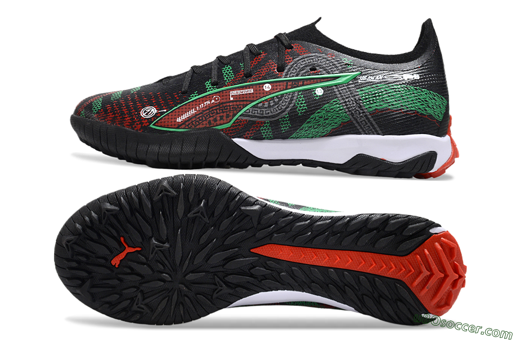 Puma Ultra Ultimate TF Artificial Turf Soccer Shoes - Black/Red/Green 0