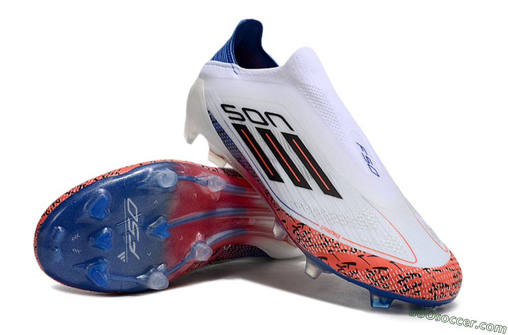 Adidas F50 Elite Laceless FG Firm Ground Soccer Cleats - White/Red/Blue 2