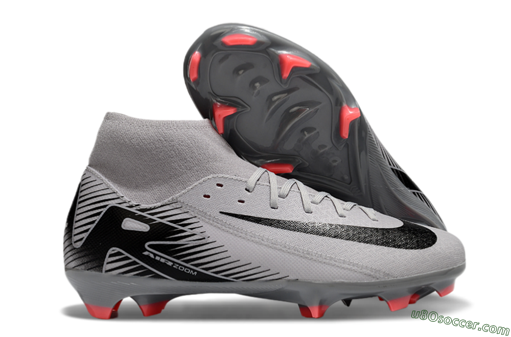 Nike Air Zoom Mercurial Superfly 10 Academy FG Firm Ground Soccer Cleats - Grey/Black/Red 1