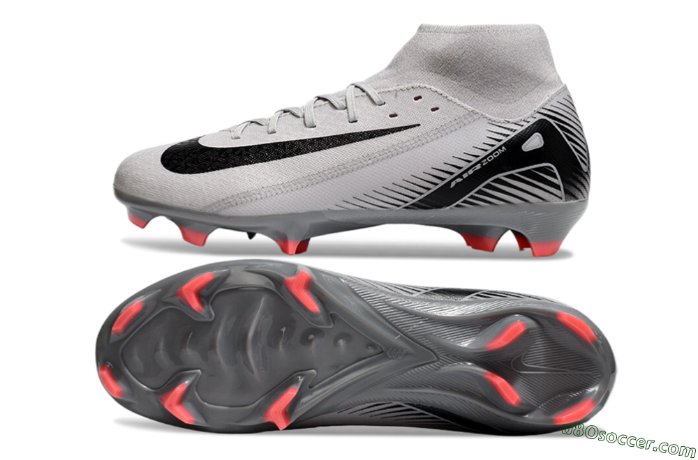 Nike Air Zoom Mercurial Superfly 10 Academy FG Firm Ground Soccer Cleats - Grey/Black/Red 0