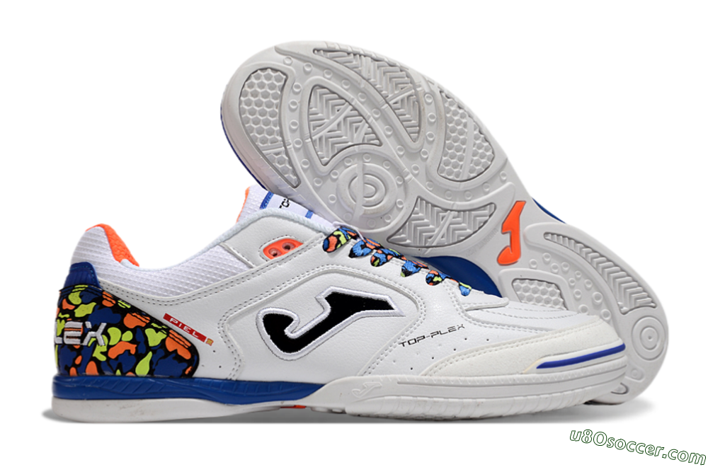 Joma Top Flex IC Indoor & Futsal Soccer Shoes - White/Black/Blue 1
