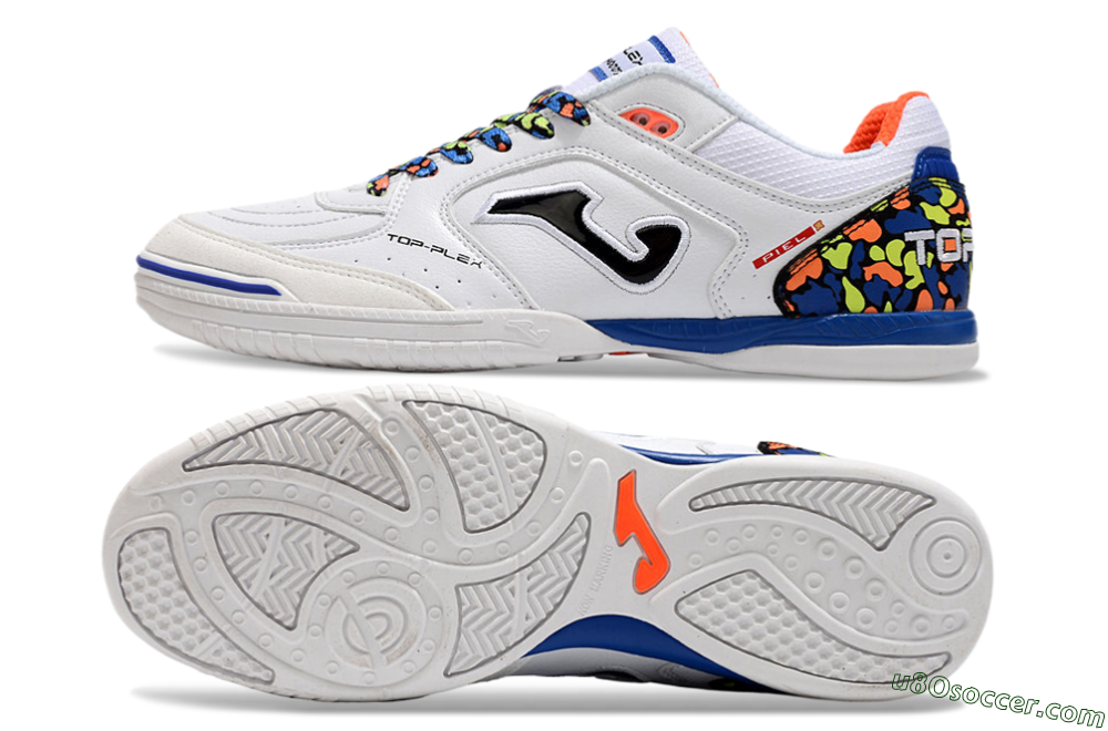 Joma Top Flex IC Indoor & Futsal Soccer Shoes - White/Black/Blue 0