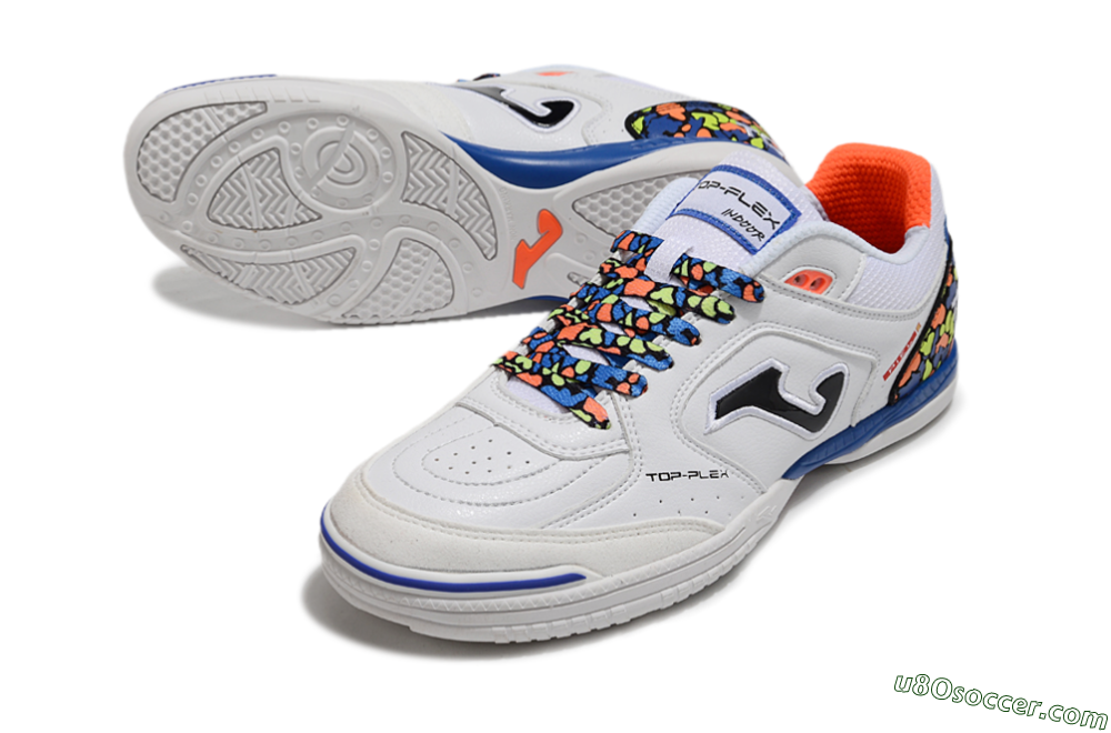 Joma Top Flex IC Indoor & Futsal Soccer Shoes - White/Black/Blue 3