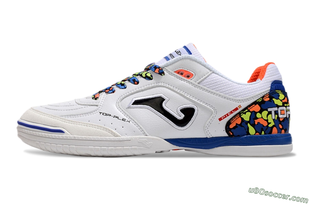 Joma Top Flex IC Indoor & Futsal Soccer Shoes - White/Black/Blue 2