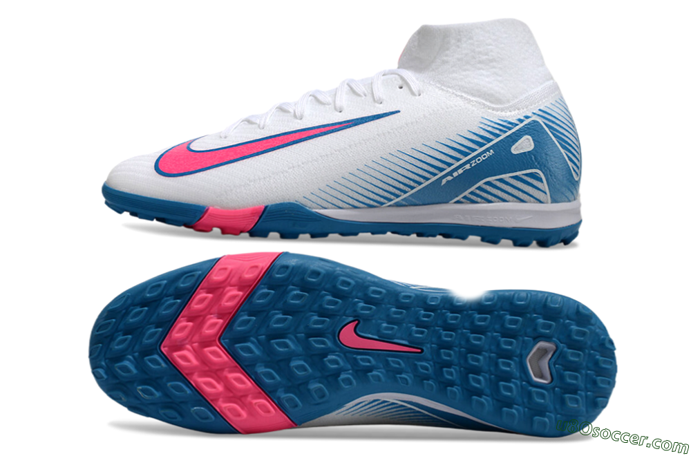 Nike Air Zoom Mercurial Superfly 10 Elite TF Artificial Turf Soccer Shoes - White/Pink/Blue 0