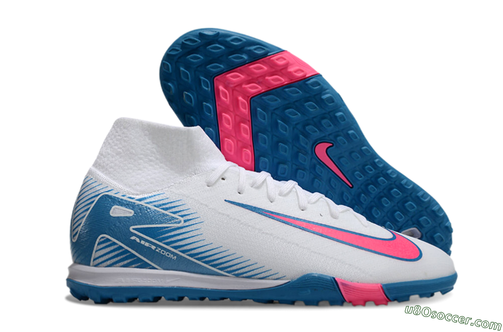 Nike Air Zoom Mercurial Superfly 10 Elite TF Artificial Turf Soccer Shoes - White/Pink/Blue 1