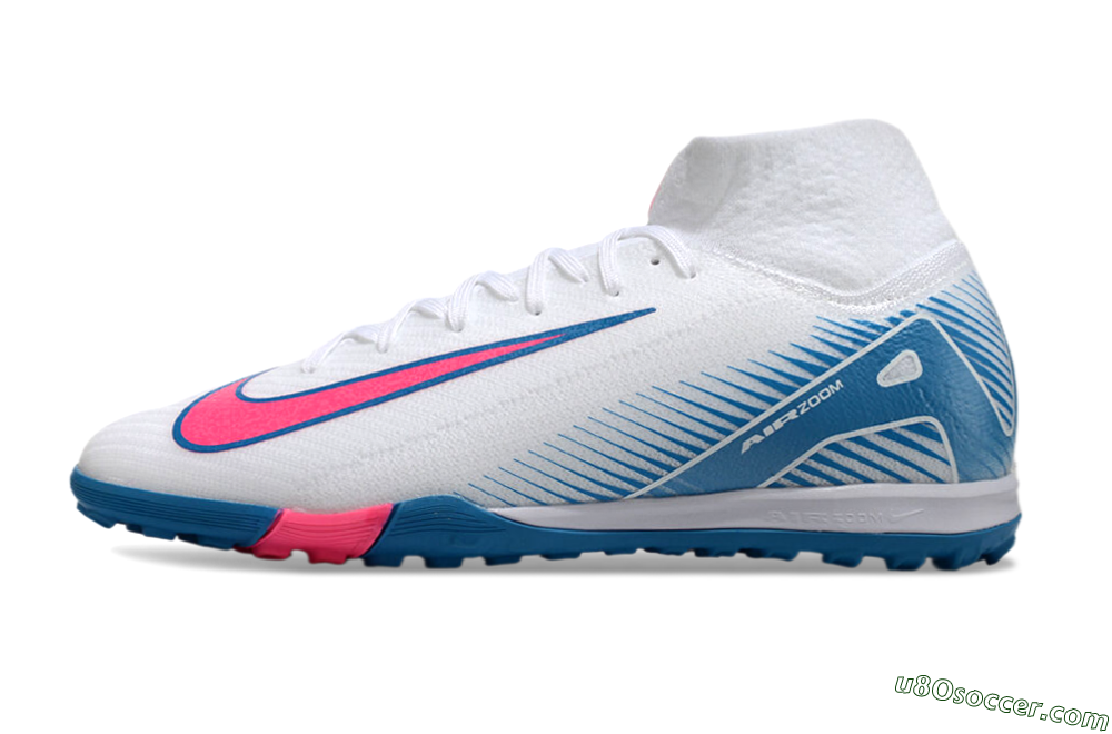 Nike Air Zoom Mercurial Superfly 10 Elite TF Artificial Turf Soccer Shoes - White/Pink/Blue 2