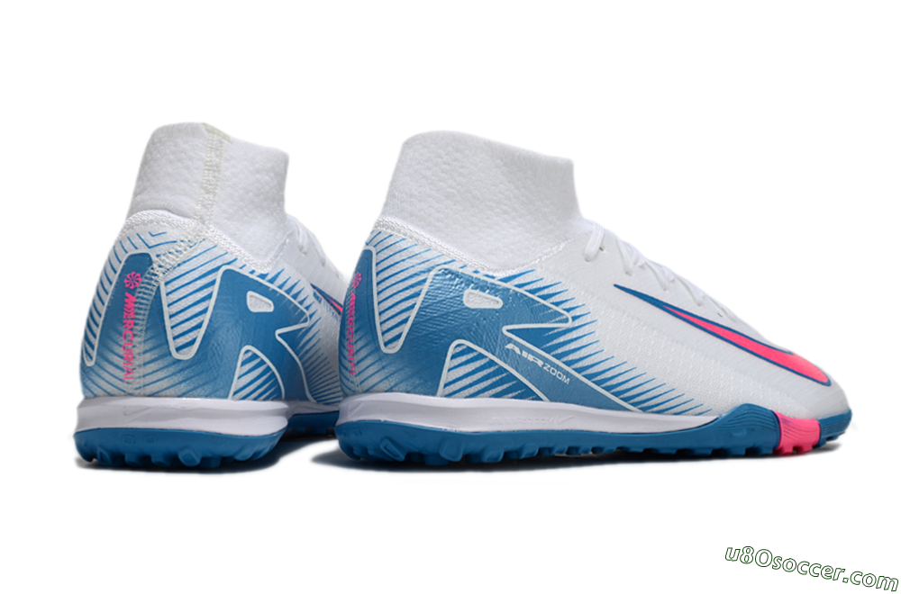 Nike Air Zoom Mercurial Superfly 10 Elite TF Artificial Turf Soccer Shoes - White/Pink/Blue 6