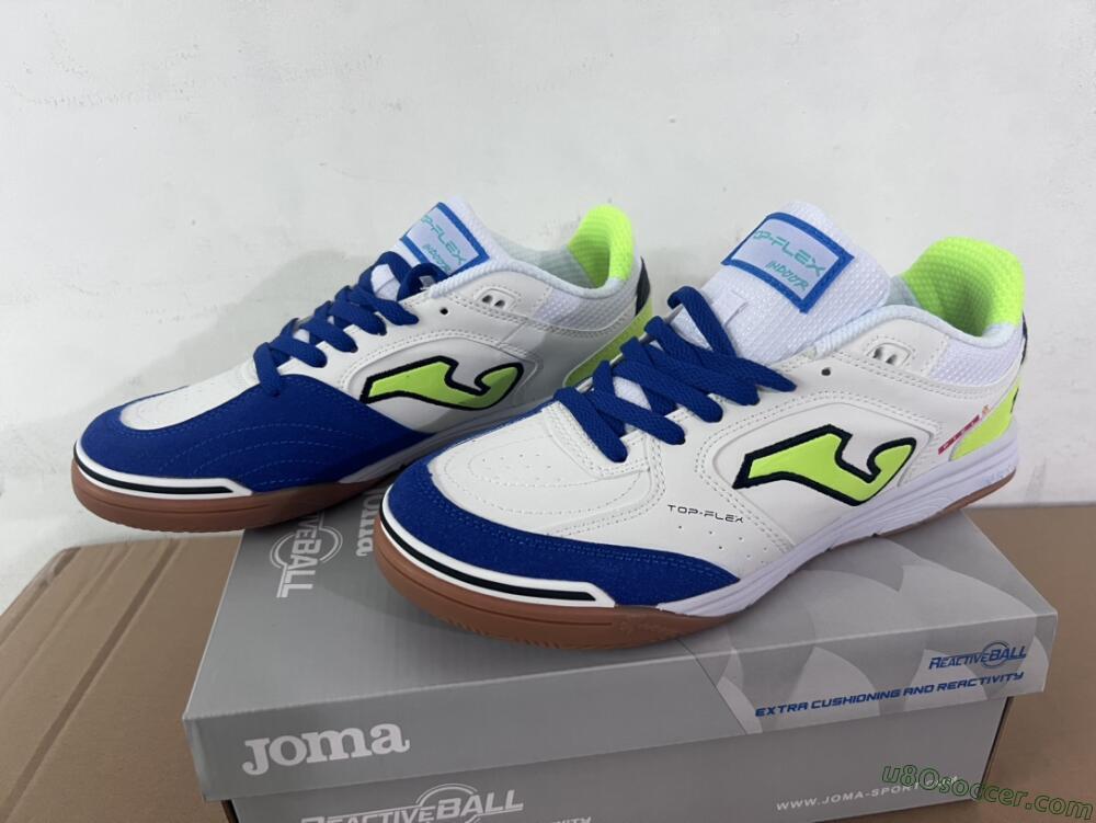 Joma Top Flex 920 IC Indoor & Futsal Soccer Shoes - White/Blue/Yellow