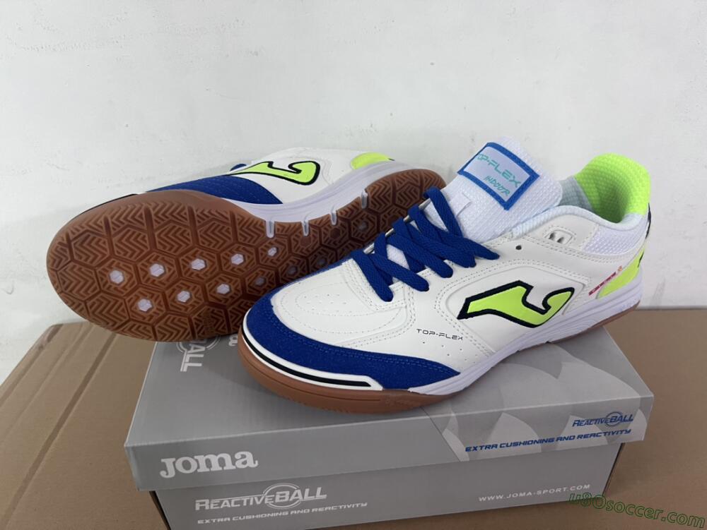 Joma Top Flex 920 IC Indoor & Futsal Soccer Shoes - White/Blue/Yellow