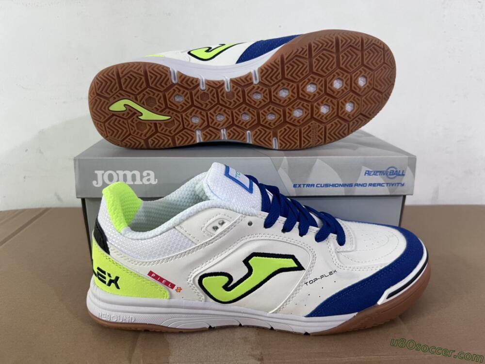 Joma Top Flex 920 IC Indoor & Futsal Soccer Shoes - White/Blue/Yellow