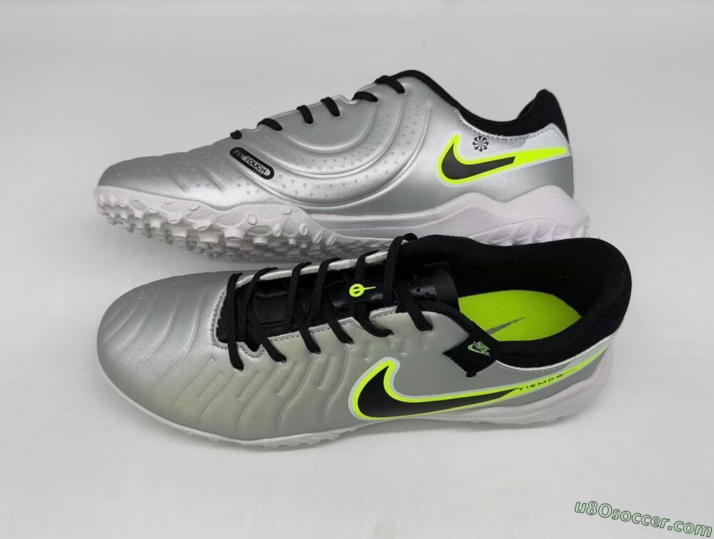 Nike Tiempo Legend 10 TF Artificial Turf Soccer Shoes - Silver/Black/Yellow