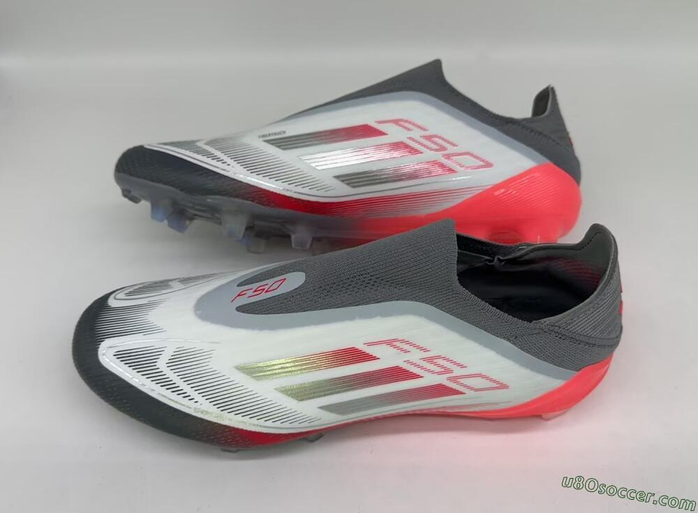 Adidas F50 Elite Laceless FG Firm Ground Soccer Cleats - White/Silver/Red