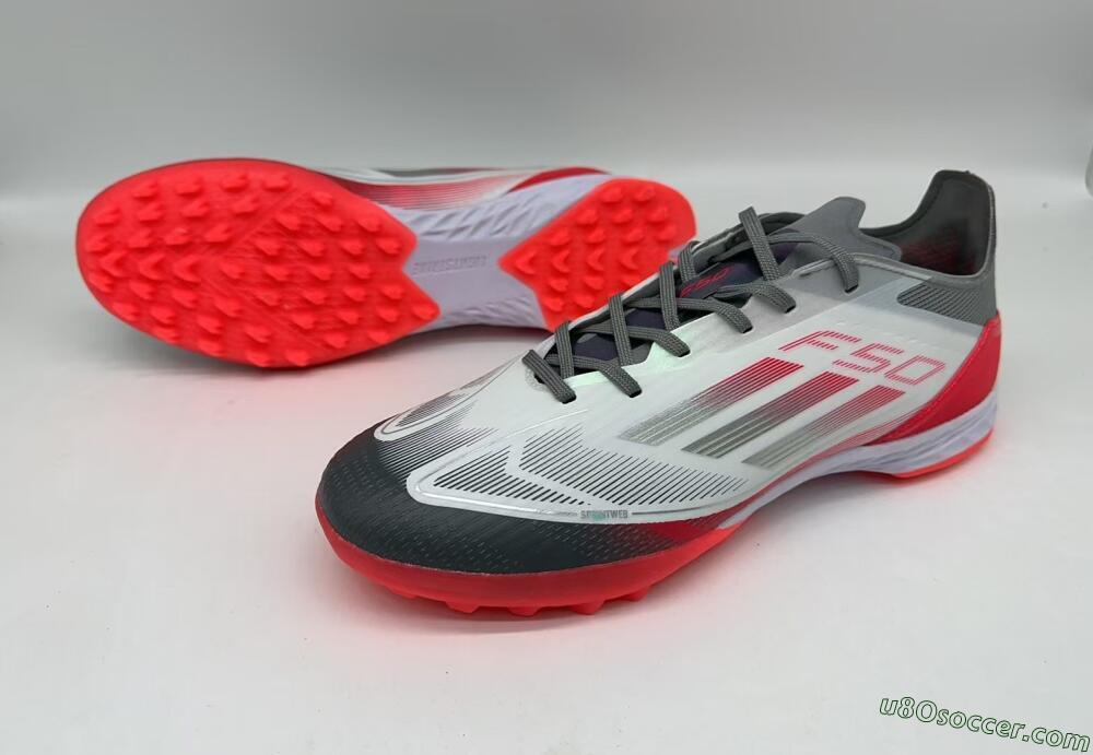Adidas F50 Pro TF Artificial Turf Soccer Shoes - White/Silver/Red
