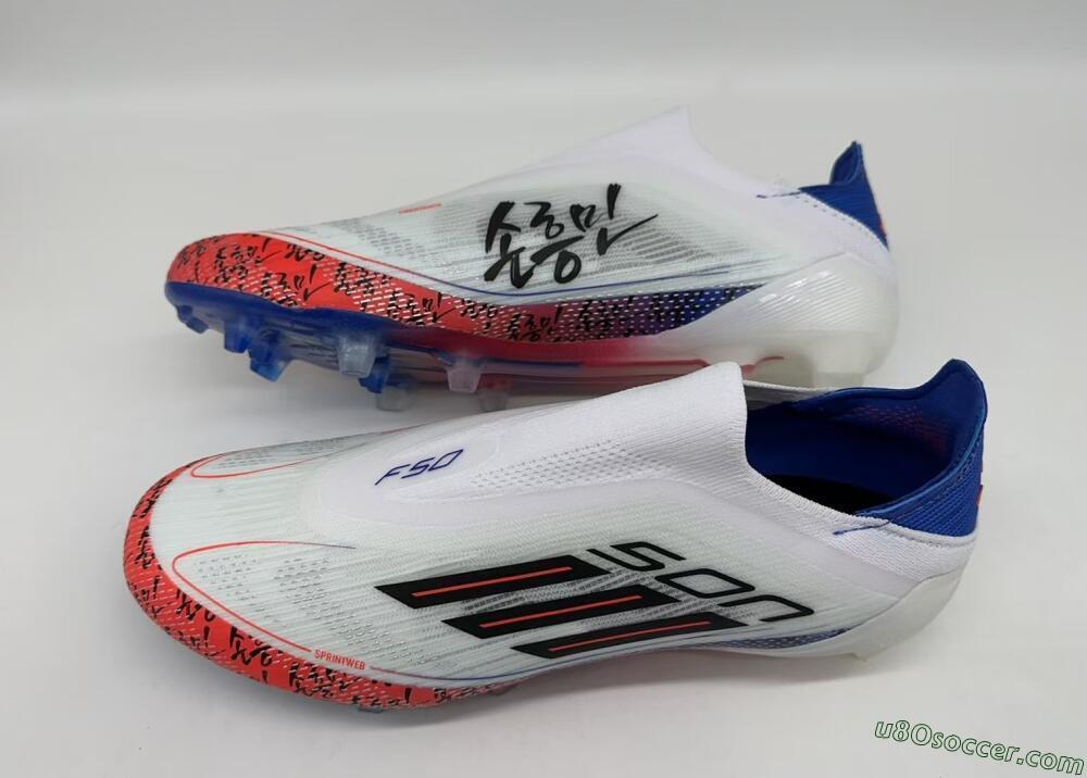 Adidas F50 Elite Laceless FG Firm Ground Soccer Cleats - White/Red/Blue