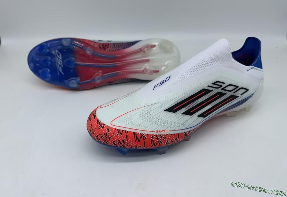 Adidas F50 Elite Laceless FG Firm Ground Soccer Cleats - White/Red/Blue