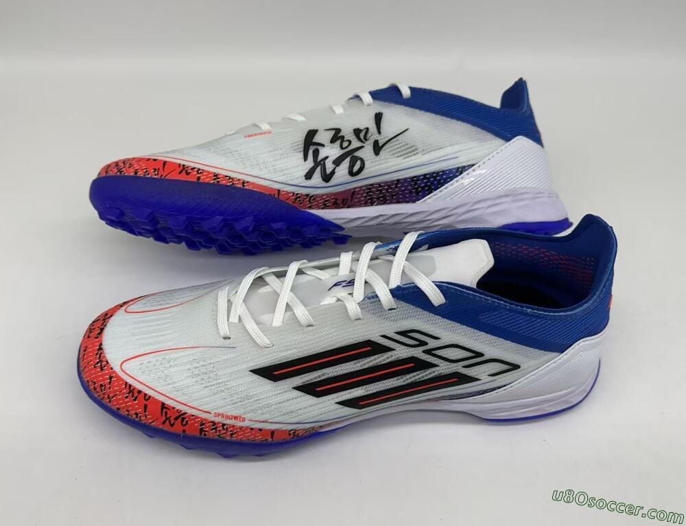 Adidas F50 Pro TF Artificial Turf Soccer Shoes - White/Red/Blue