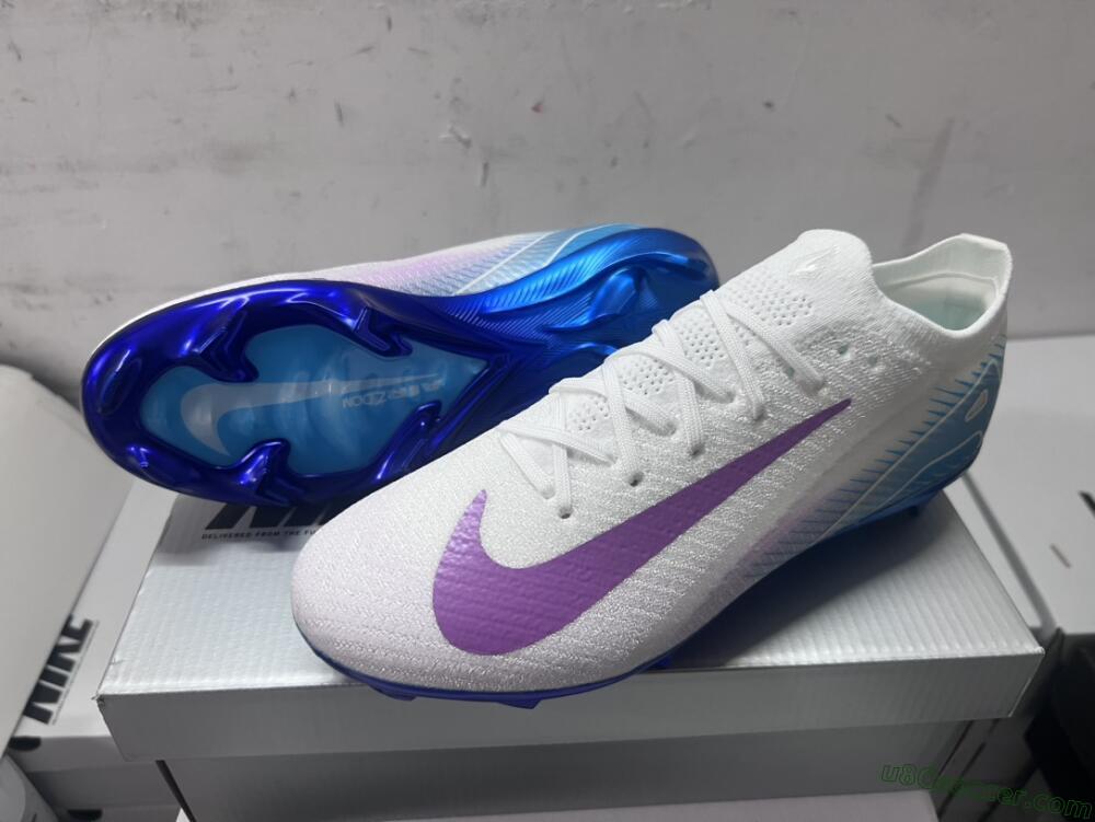 Nike Air Zoom Mercurial Vapor 16 Elite FG Firm Ground Soccer Cleats - White/Purple/Blue