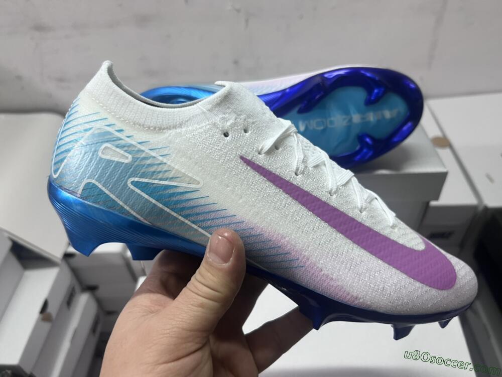 Nike Air Zoom Mercurial Vapor 16 Elite FG Firm Ground Soccer Cleats - White/Purple/Blue