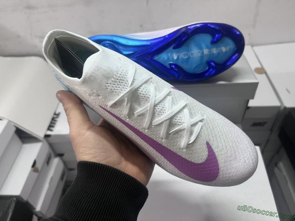 Nike Air Zoom Mercurial Vapor 16 Elite FG Firm Ground Soccer Cleats - White/Purple/Blue