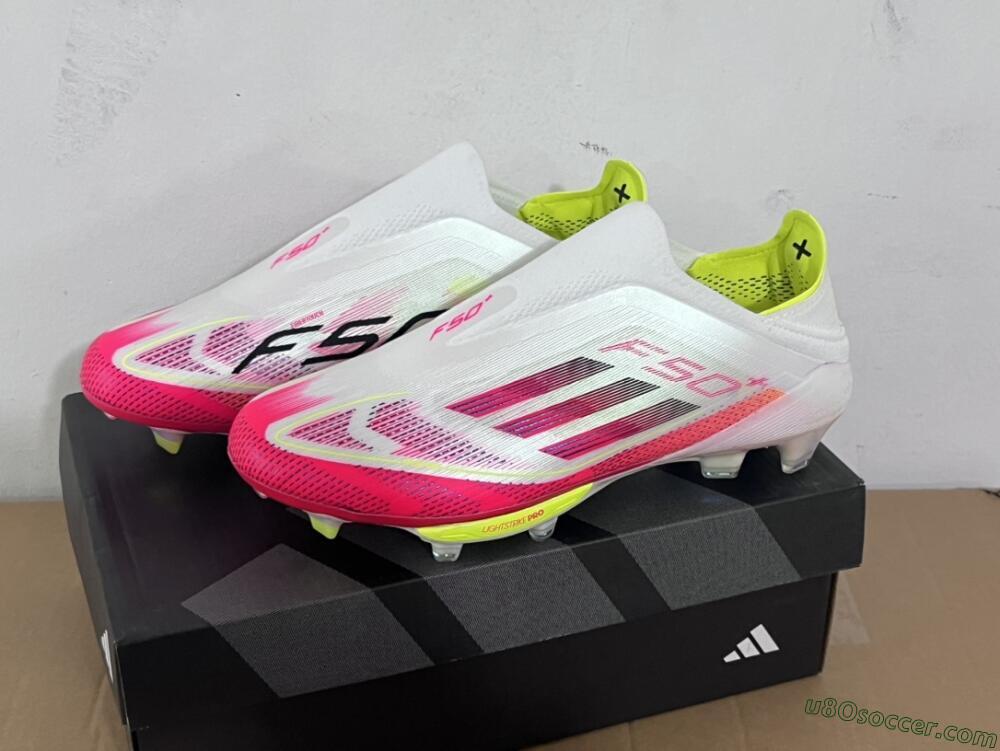 Adidas F50+ Elite Lightstrike Pro Laceless FG Firm Ground Soccer Cleats - White/Red/Yellow