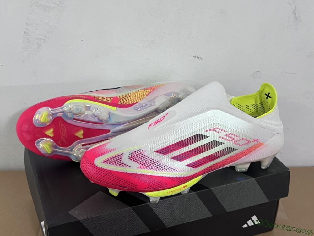 Adidas F50+ Elite Lightstrike Pro Laceless FG Firm Ground Soccer Cleats - White/Red/Yellow