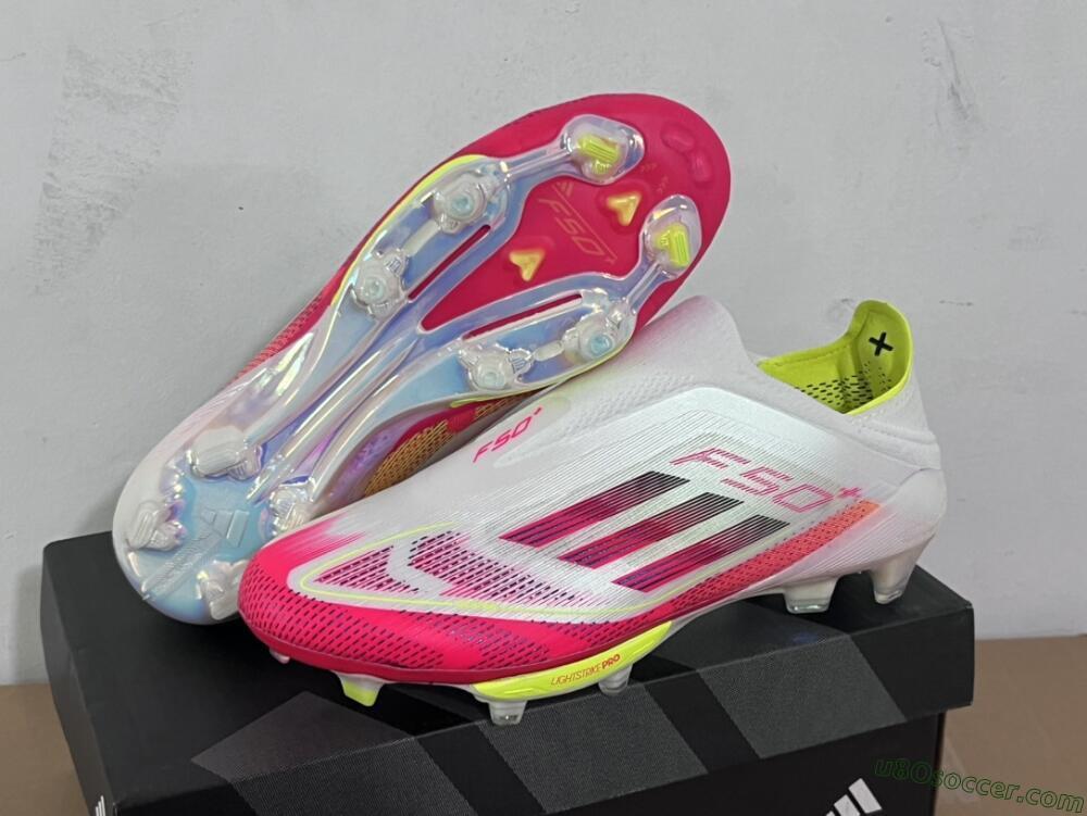 Adidas F50+ Elite Lightstrike Pro Laceless FG Firm Ground Soccer Cleats - White/Red/Yellow