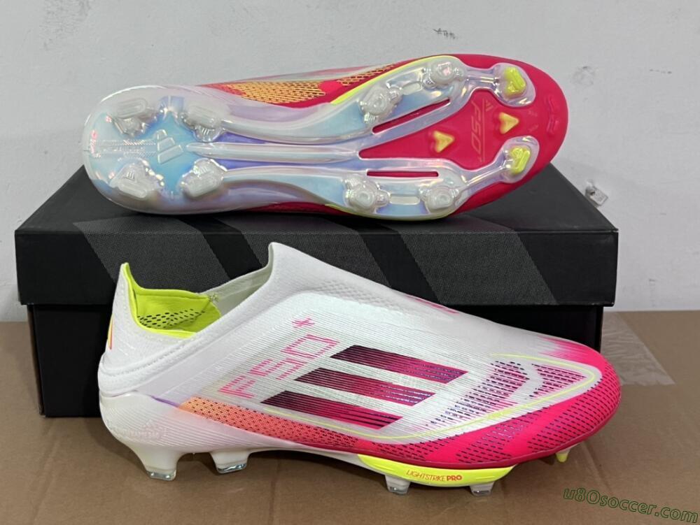 Adidas F50+ Elite Lightstrike Pro Laceless FG Firm Ground Soccer Cleats - White/Red/Yellow
