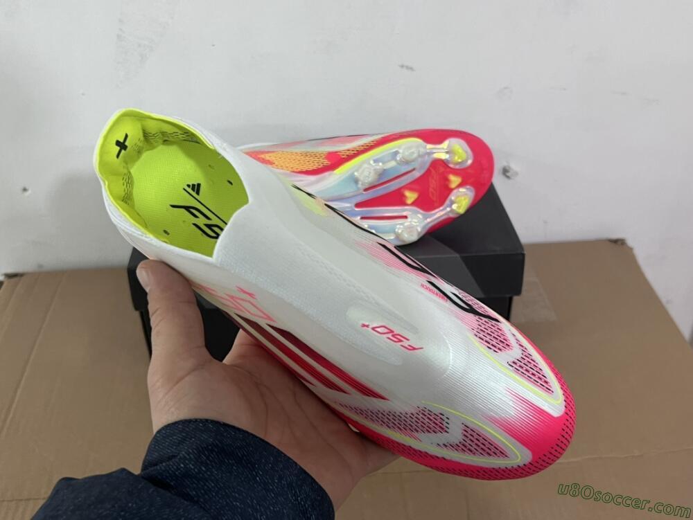 Adidas F50+ Elite Lightstrike Pro Laceless FG Firm Ground Soccer Cleats - White/Red/Yellow