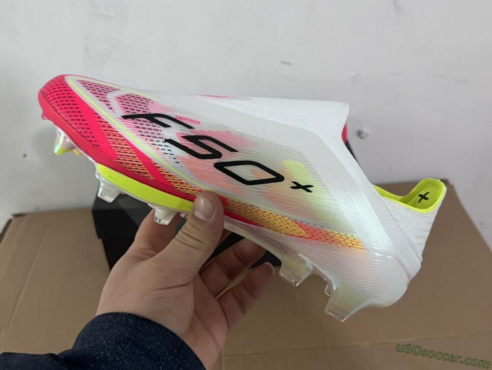 Adidas F50+ Elite Lightstrike Pro Laceless FG Firm Ground Soccer Cleats - White/Red/Yellow