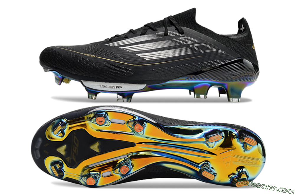 Adidas F50+ Lightstrike Pro Elite FG Firm Ground Soccer Cleats - Black/Silver/Gold 0