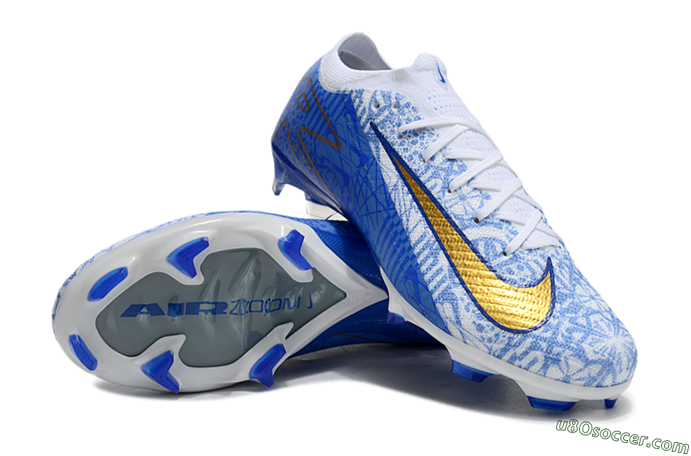 Nike Air Zoom Mercurial Vapor 16 Elite FG Firm Ground Soccer Cleats - White/Blue/Gold 3