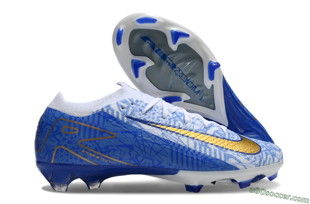 Nike Air Zoom Mercurial Vapor 16 Elite FG Firm Ground Soccer Cleats - White/Blue/Gold 1