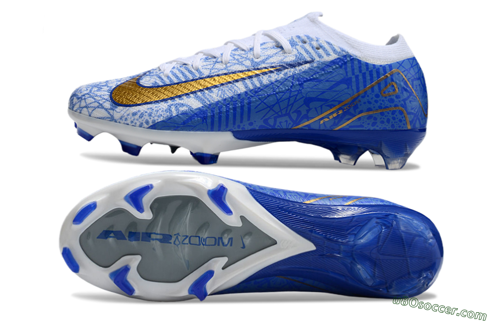 Nike Air Zoom Mercurial Vapor 16 Elite FG Firm Ground Soccer Cleats - White/Blue/Gold 0