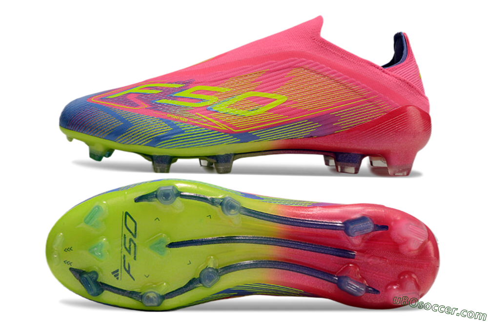 Adidas F50 Elite Laceless FG Firm Ground Soccer Cleats - Pink/Blue/Yellow 0