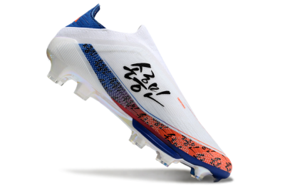 Adidas F50 Elite Lightstrike Pro Laceless FG Firm Ground Soccer Cleats - White/Orange/Blue