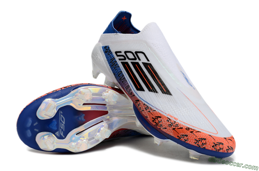 Adidas F50 Elite Lightstrike Pro Laceless FG Firm Ground Soccer Cleats - White/Orange/Blue 3